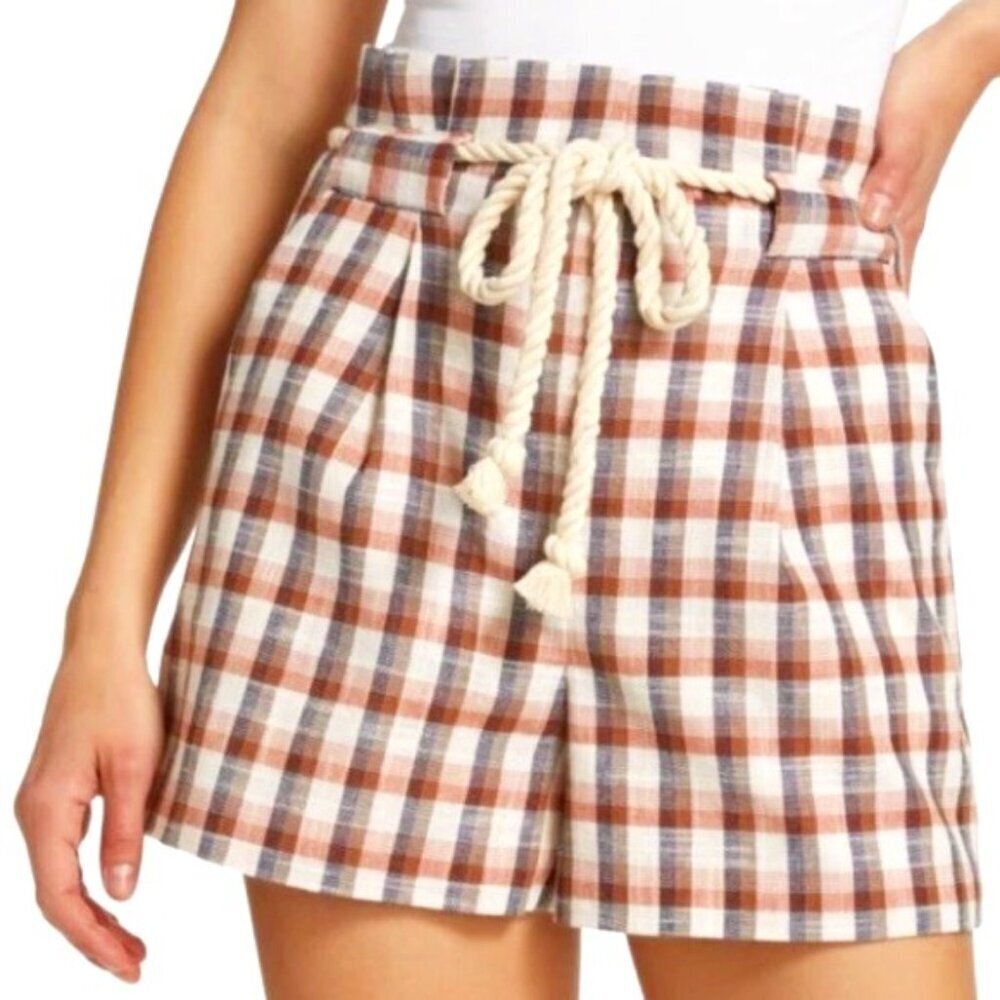 Veronica Beard 'Salika' Plaid Cotton-Blend Paperbag Shorts, Multicolor